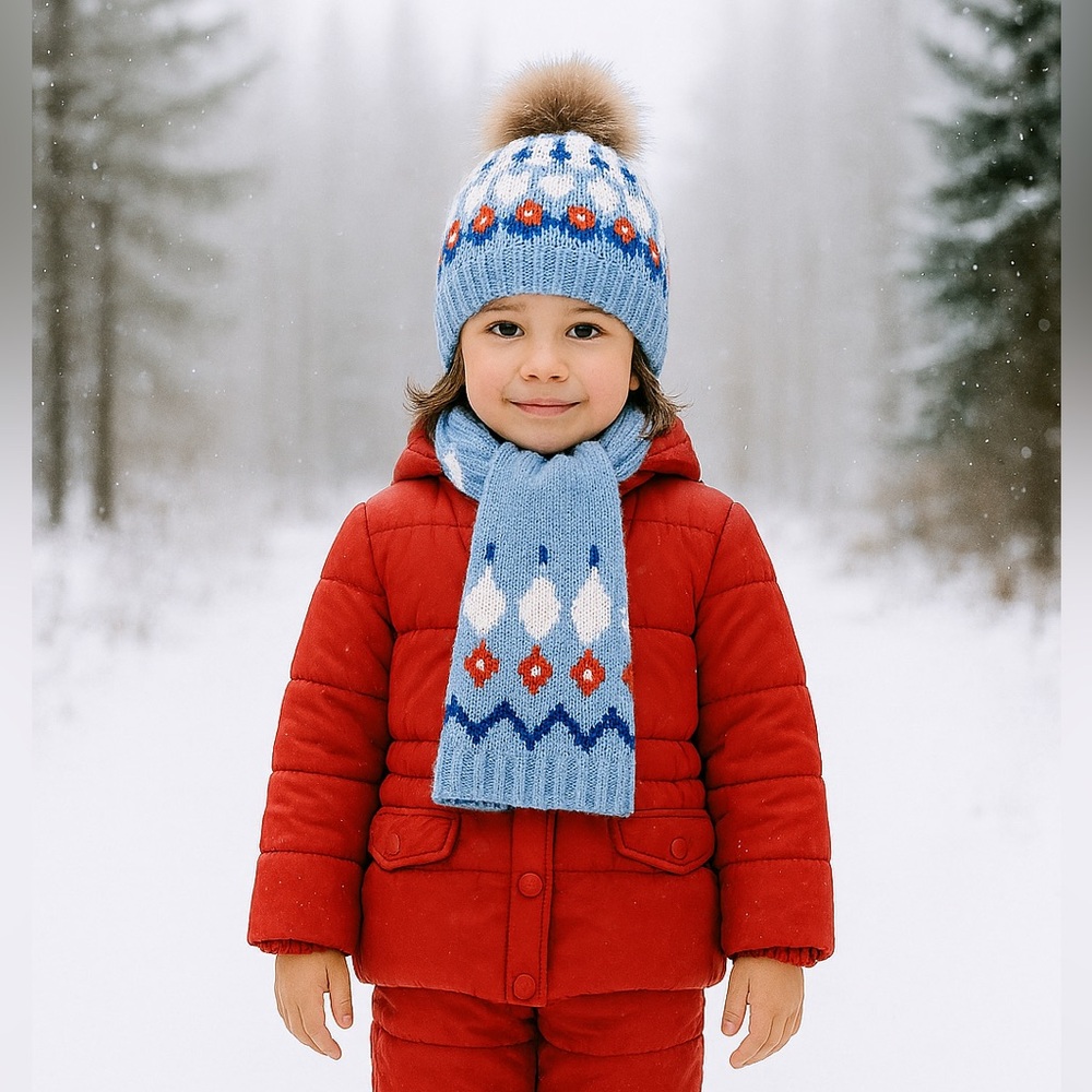 Lands' End Kids Fair Isle Cute Scarf and Hat Set NWT